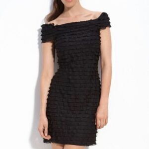 JS‎ Collections Evening Off Shoulder Tiered Ruffle Cocktail Dress Black NWT Sz 8